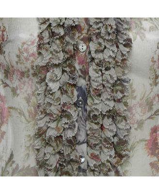 Women's Floral Print Silk Ruche Shirt