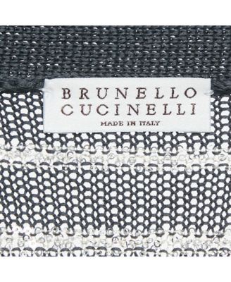 Women's Grey Striped Cotton Sequin Long Cardigan