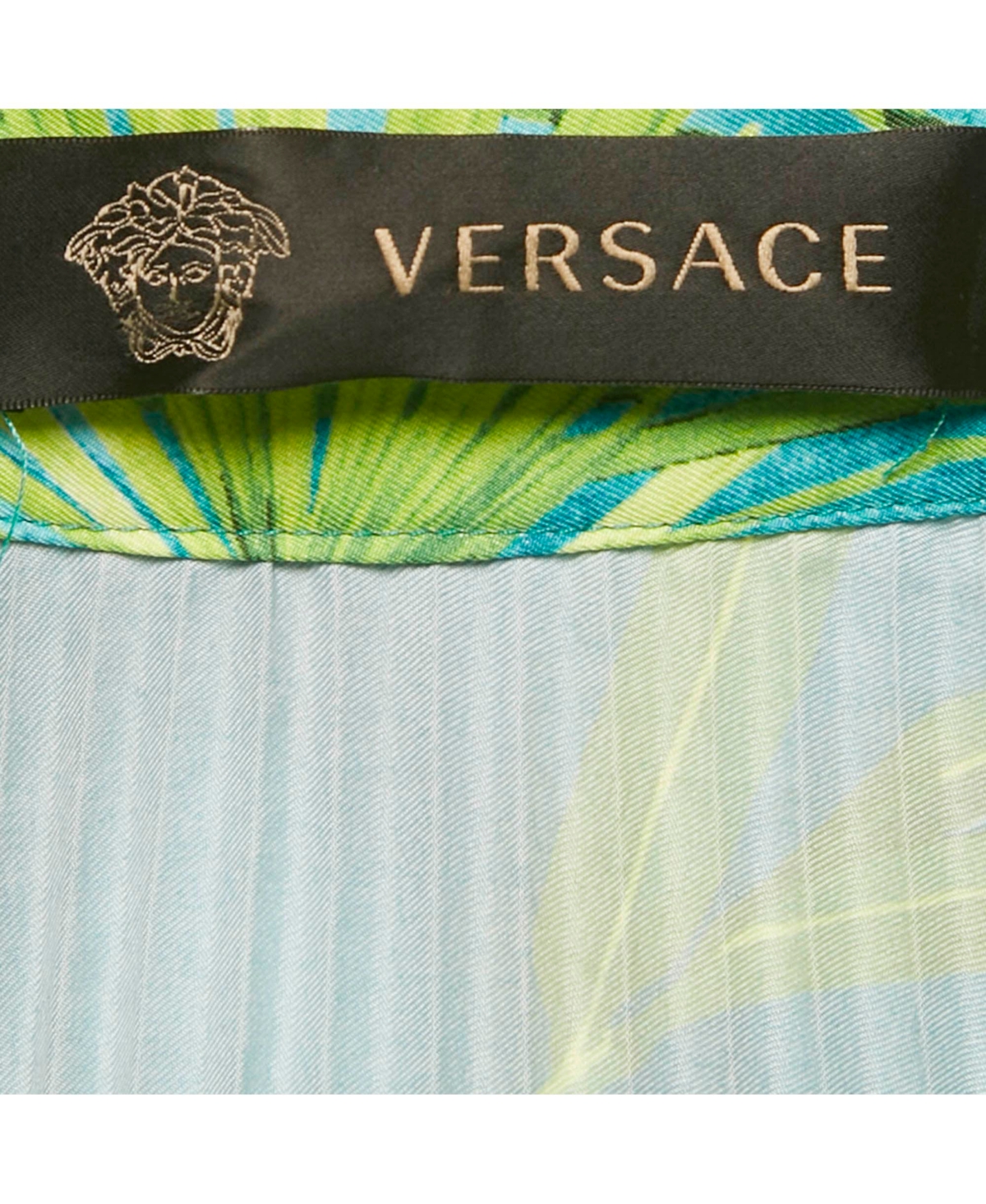 Pre-Owned Versace Women's Green Jungle Print Plisse Midi Skirt