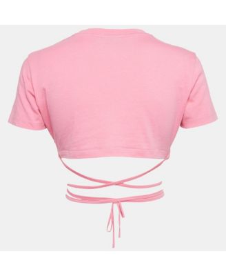 Women's Pink Cotton Knit Underwired Lace-Up Baci Crop Top