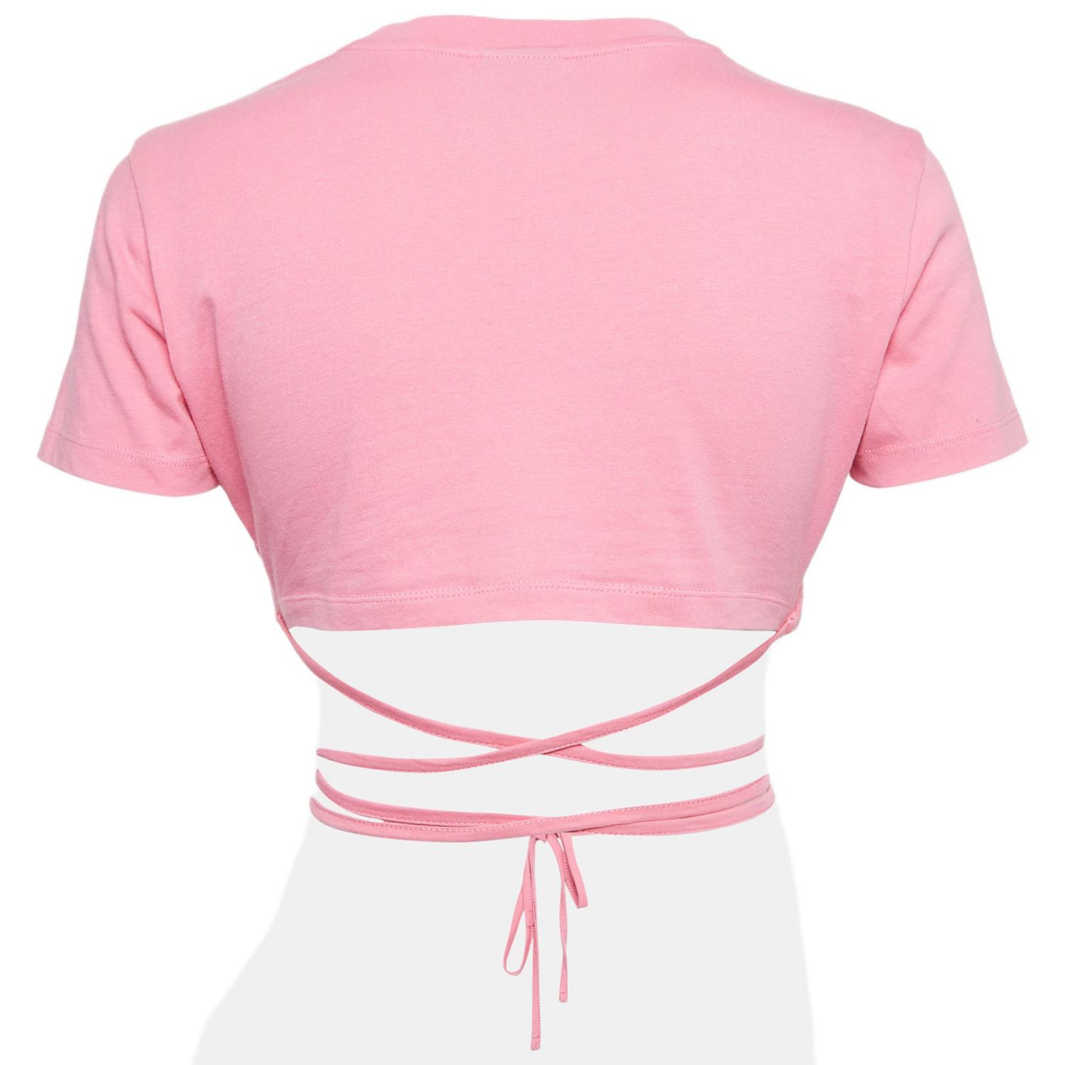 Women's Pink Cotton Knit Underwired Lace-Up Baci Crop Top