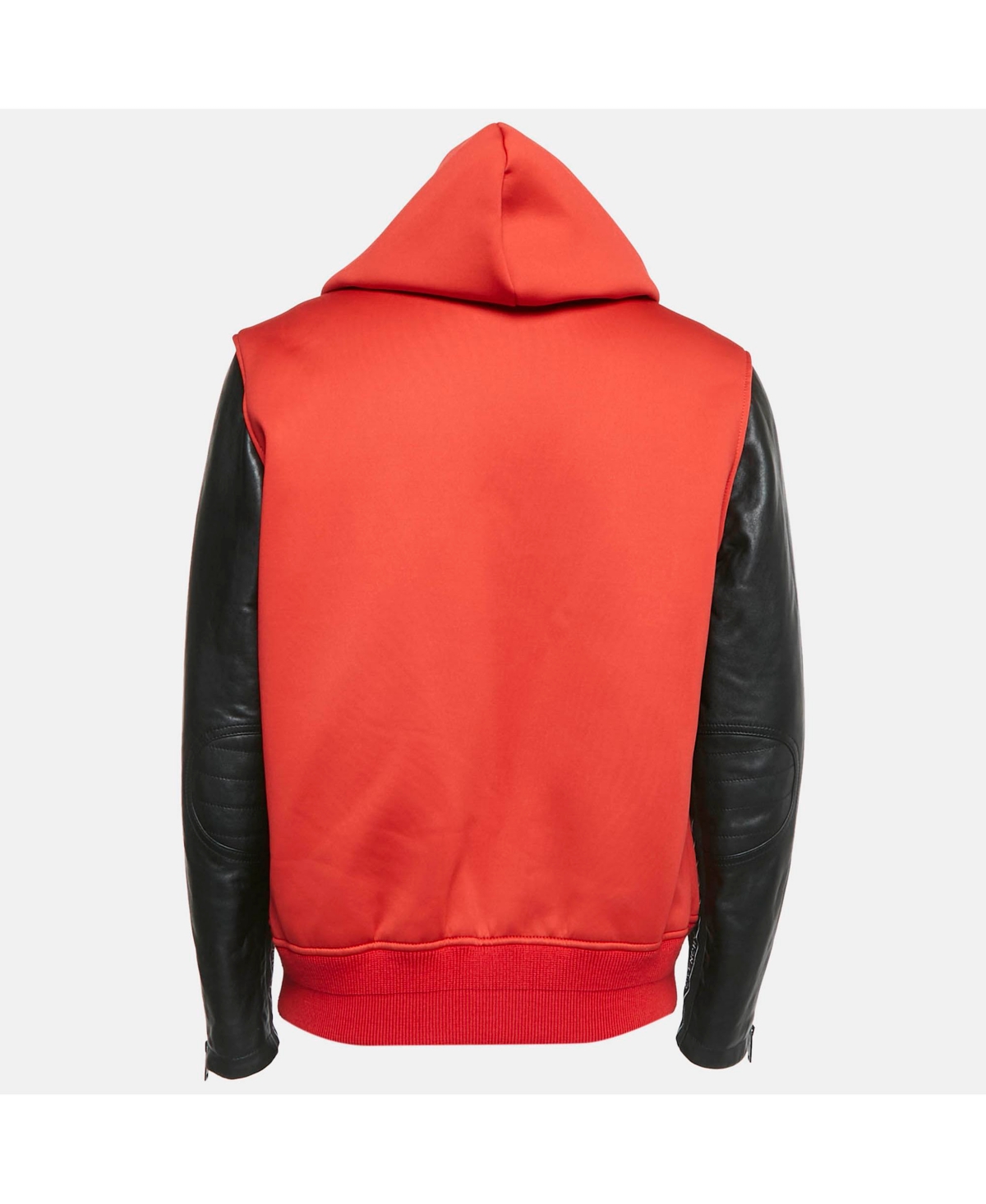 Pre-Owned Givenchy Men's Red Neoprene And Leather Zip Up Hooded Jacket