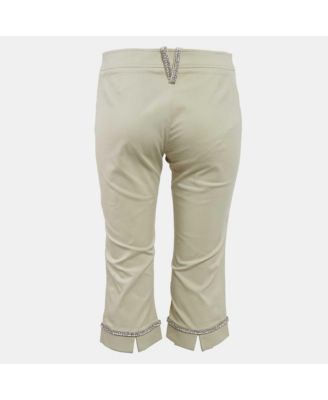 Women's Beige Studded Gabardine Cotton Capri Pants