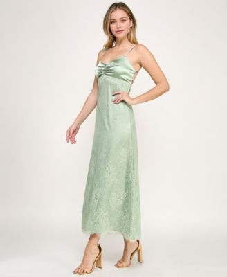 Juniors' satin ruched-bust maxi dress