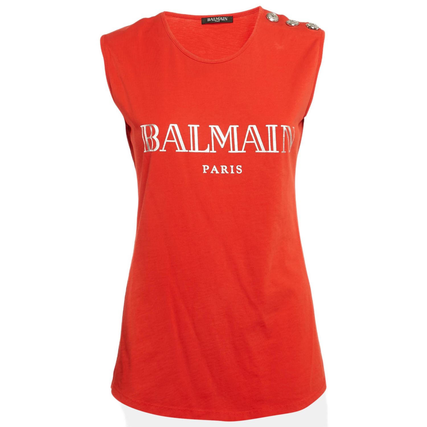 Women's Orange Logo Print Jersey Button Detail Sleeveless T-Shirt