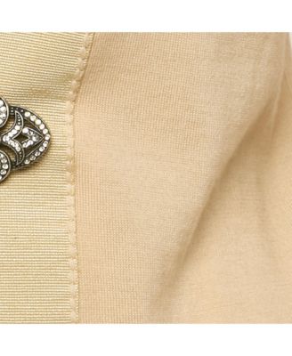 Women's Beige Embellished Closure Knit Cardigan