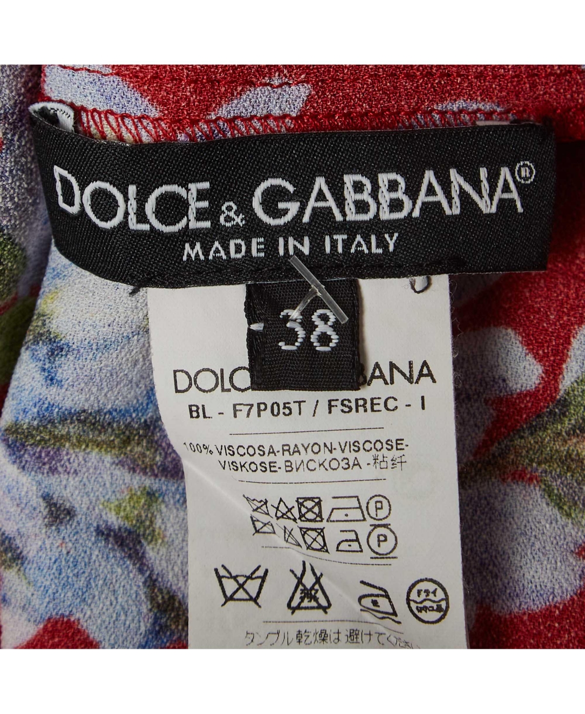 Pre-Owned Dolce & Gabbana Women's Red Floral Print Crepe Short Sleeve Blouse