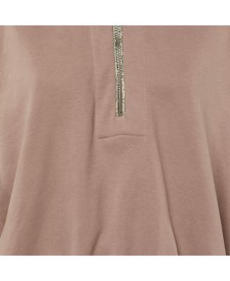 Women's Mauve Pink Cotton Monili Detail Hoodie