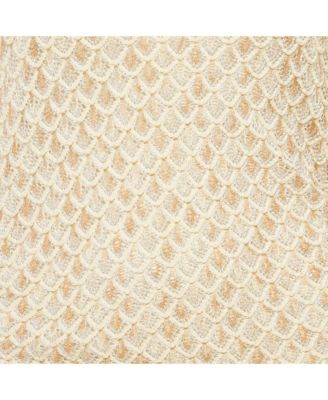 Women's Beige Patterned Lurex Knit Ruche Midi Dress