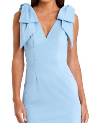Women's V-Neck Bow Shoulder Sheath Midi Dress