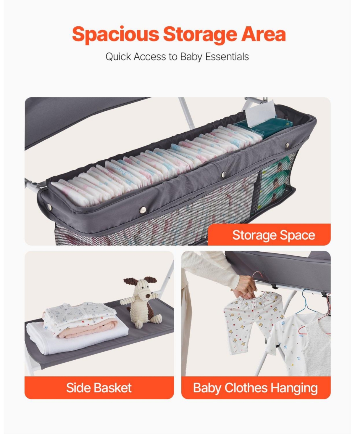 Slickblue Foldable Baby Changing Table with Wheels and Side Basket