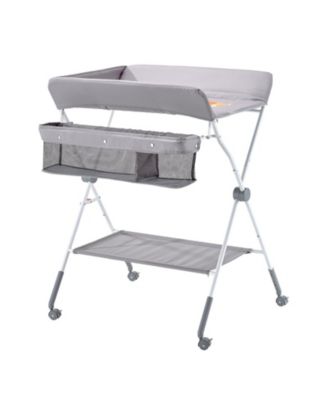 Foldable Baby Changing Table with Wheels and Side Basket