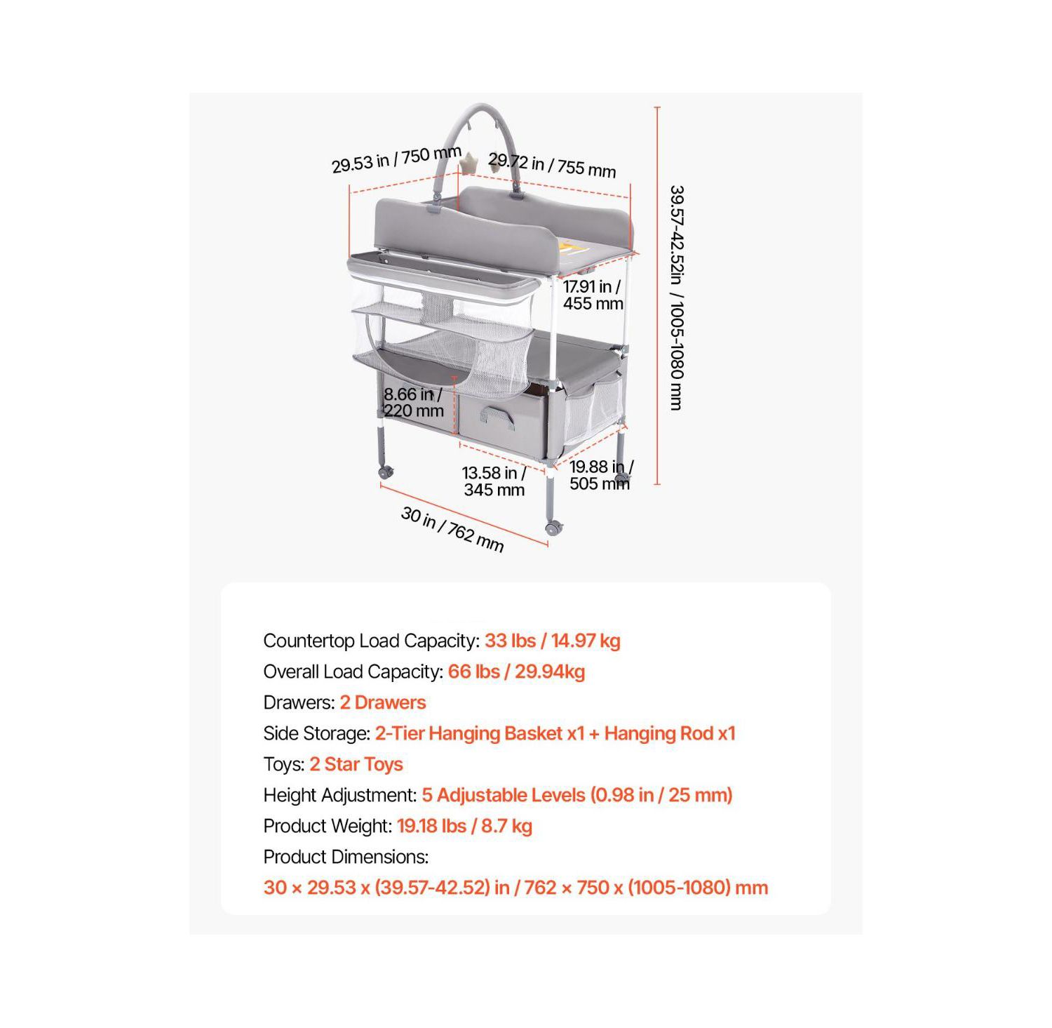 Foldable Baby Diaper Changing Station with Storage Drawers