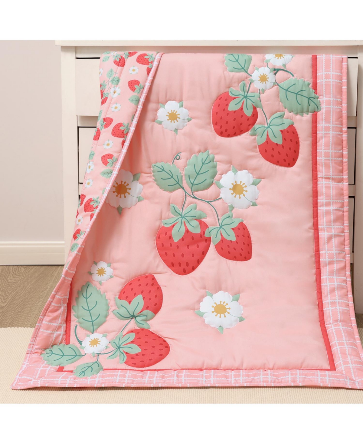 The Peanutshell Crib Bedding Set for Baby Girls, Strawberry Sweet, 3 Pieces