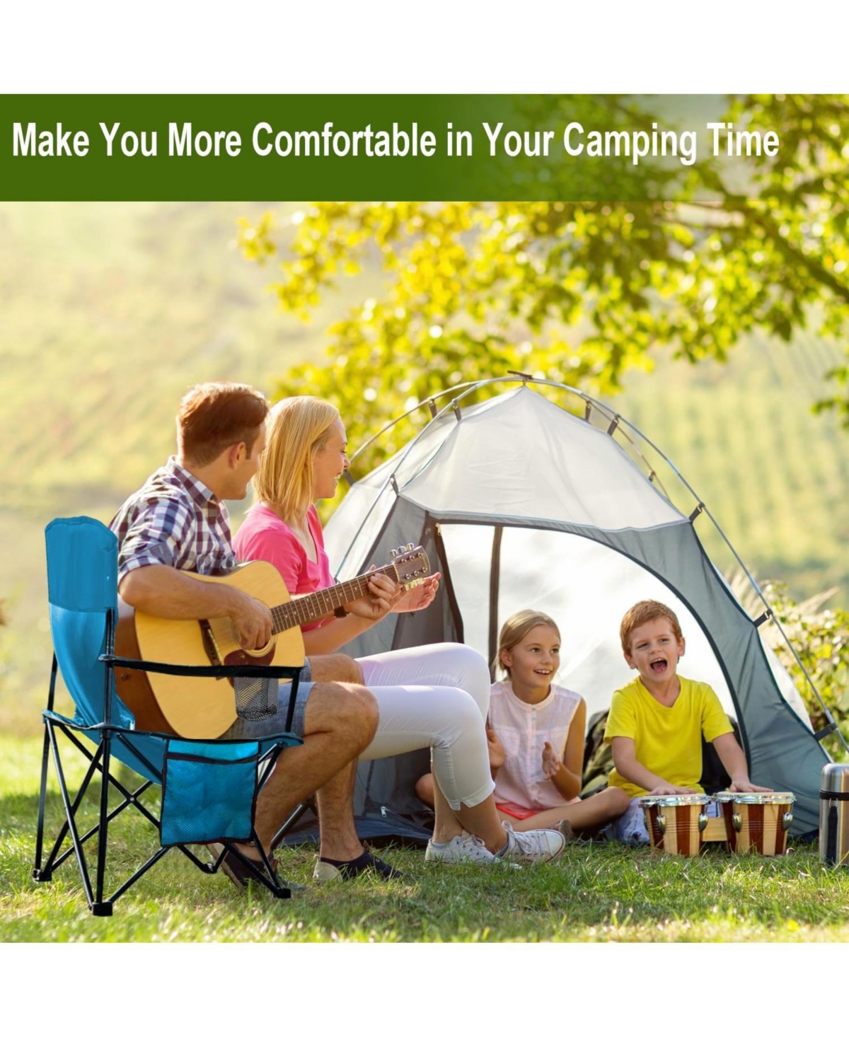 Piscifun olding Camping Collapsible Chairs Heavy Duty Lawn Chair with Cooler Bag, Storage Pocket, Waterproof Bag Outdoor Arm Chair, Supports 225LBS