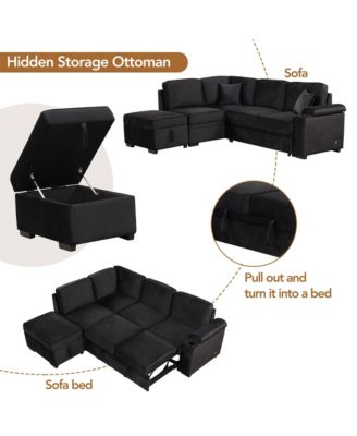 84.75" Sleeper Sofa Bed,2 in 1 Pull Out sofa bed L Shape Couch with Storage Ottoman for Living Room,Bedroom Couch and Small Apartment