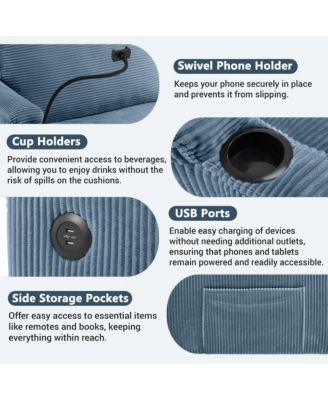 72.8" Corduroy Sleeper Sofa Loveseat Sofa with Full Size Mattress, Two USB Ports, Two Cup Holders, Two Side Pockets and a Phone Holder