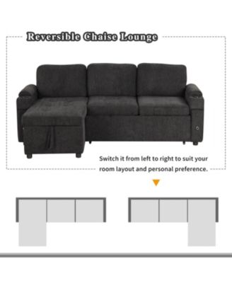 83.5" L-shaped Sofa Couch Convertible Sofa Bed Sectional Sofa with Ample Storage Space, Two Cup Holders and Two USB Ports for Living Room