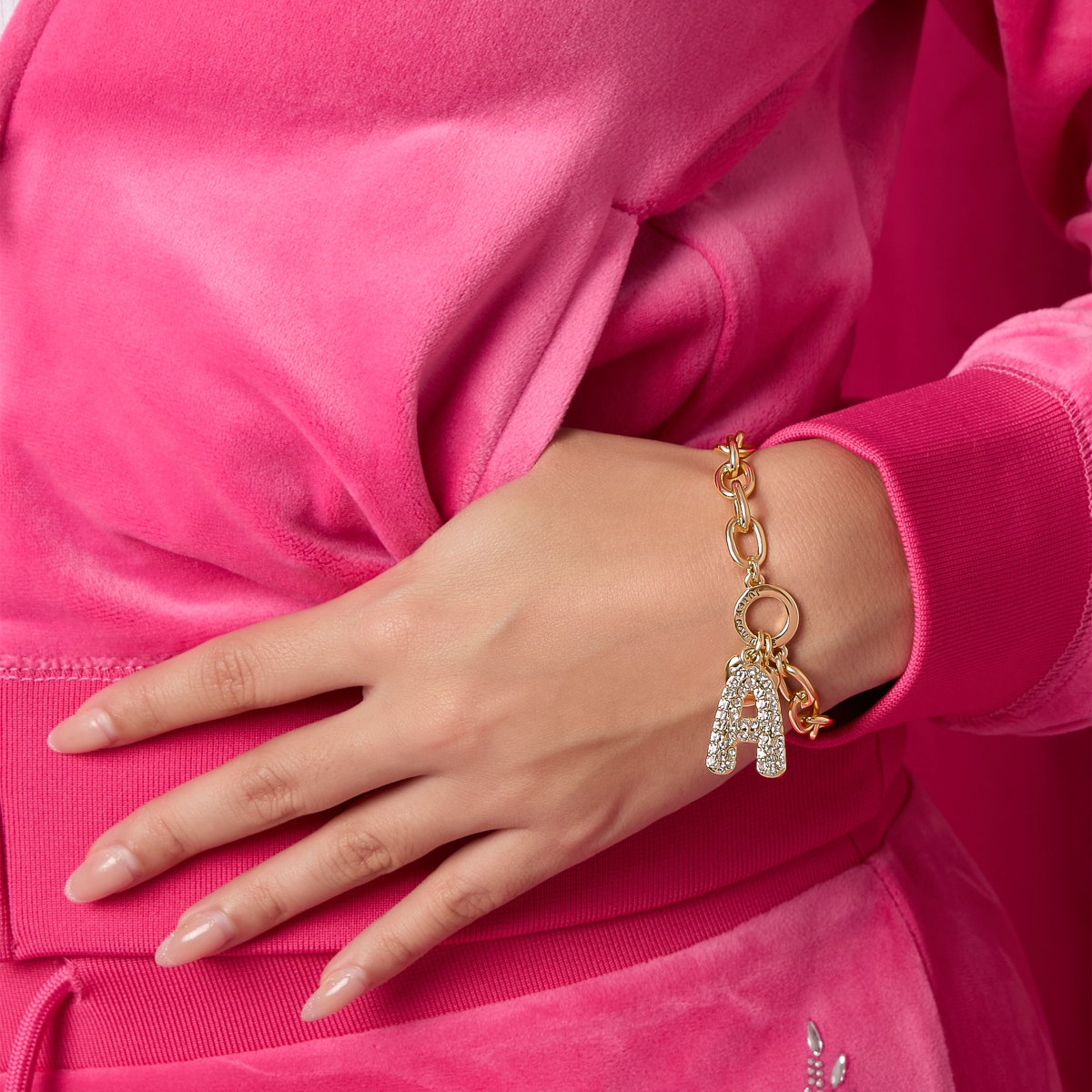 Juicy Couture Pave Initial Charm Bracelet - 7.5'' Gold Tone Link