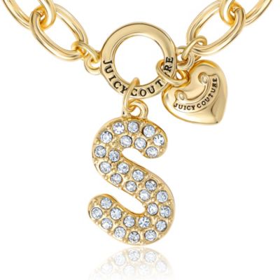 Pave Initial Charm Bracelet - 7.5'' Gold Tone Link