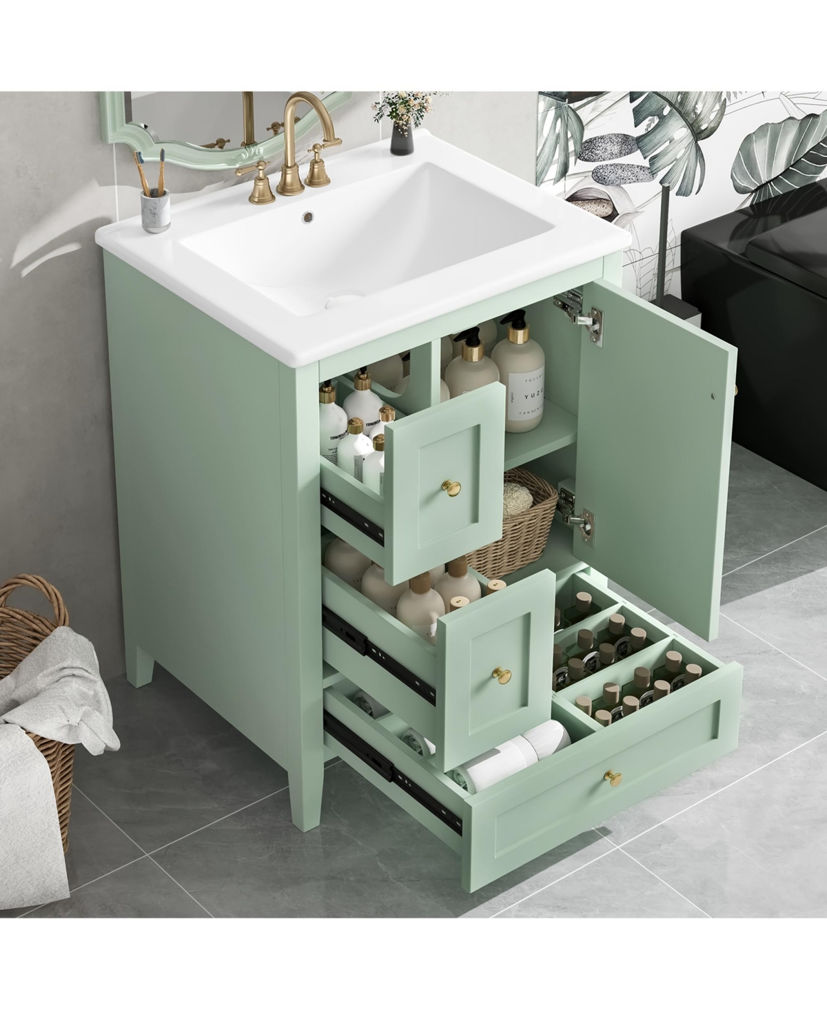 Casainc Bathroom Vanity with Adjustable Shelf and Removable Dividers