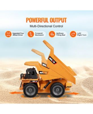 RC Dump Truck Toy, 9-Channel 1:18 Scale Remote Control Construction Truck with Metal Cabin, Lights & 2 Batteries