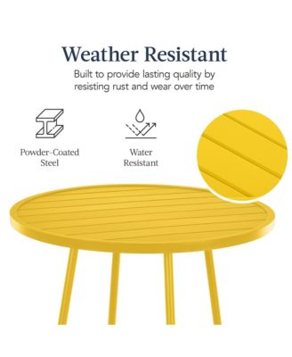 3-Piece Steel Patio Bar Height Round Bistro Set w/ Backless Stools, Slatted Design