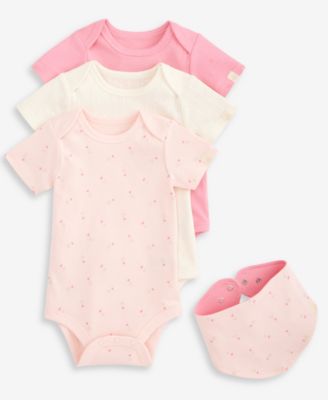 Baby Girls' In The Garden Bodysuits & Bib, 4-Piece Set