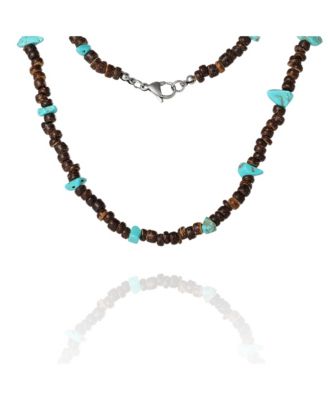 Men s Wood & Turquoise Beaded 22'' Necklace, Heishi and Turquoise Beads