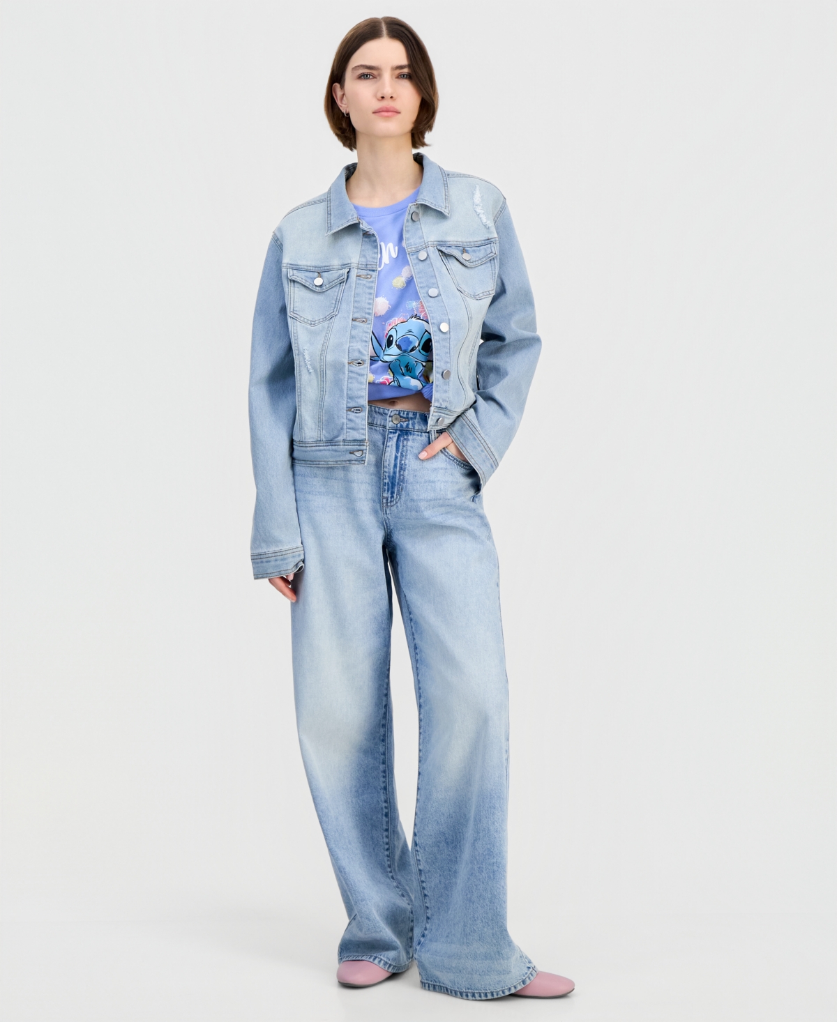 Disney Juniors' Stitch Floral Graphic T-Shirt