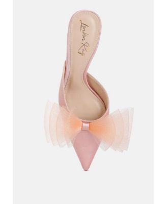 Women asma organza bow embellished satin mules