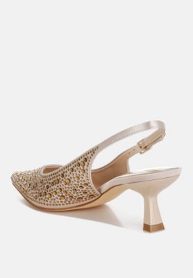 Womens Vernaos Pointed Toe Rhinestone Slingbacks