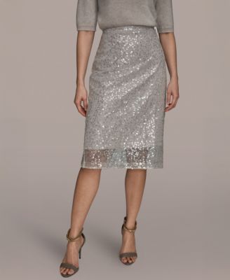 Women's Sequin Detail Mesh Pencil Skirt