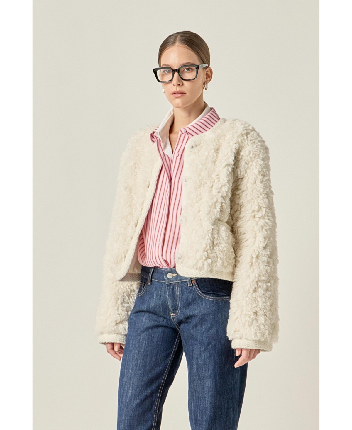 English Factory Women's Knit Trim Teddy Jacket