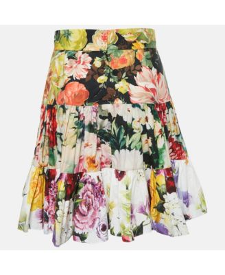 Women's Multicolor Floral Print Cotton Tiered Mini Skirt