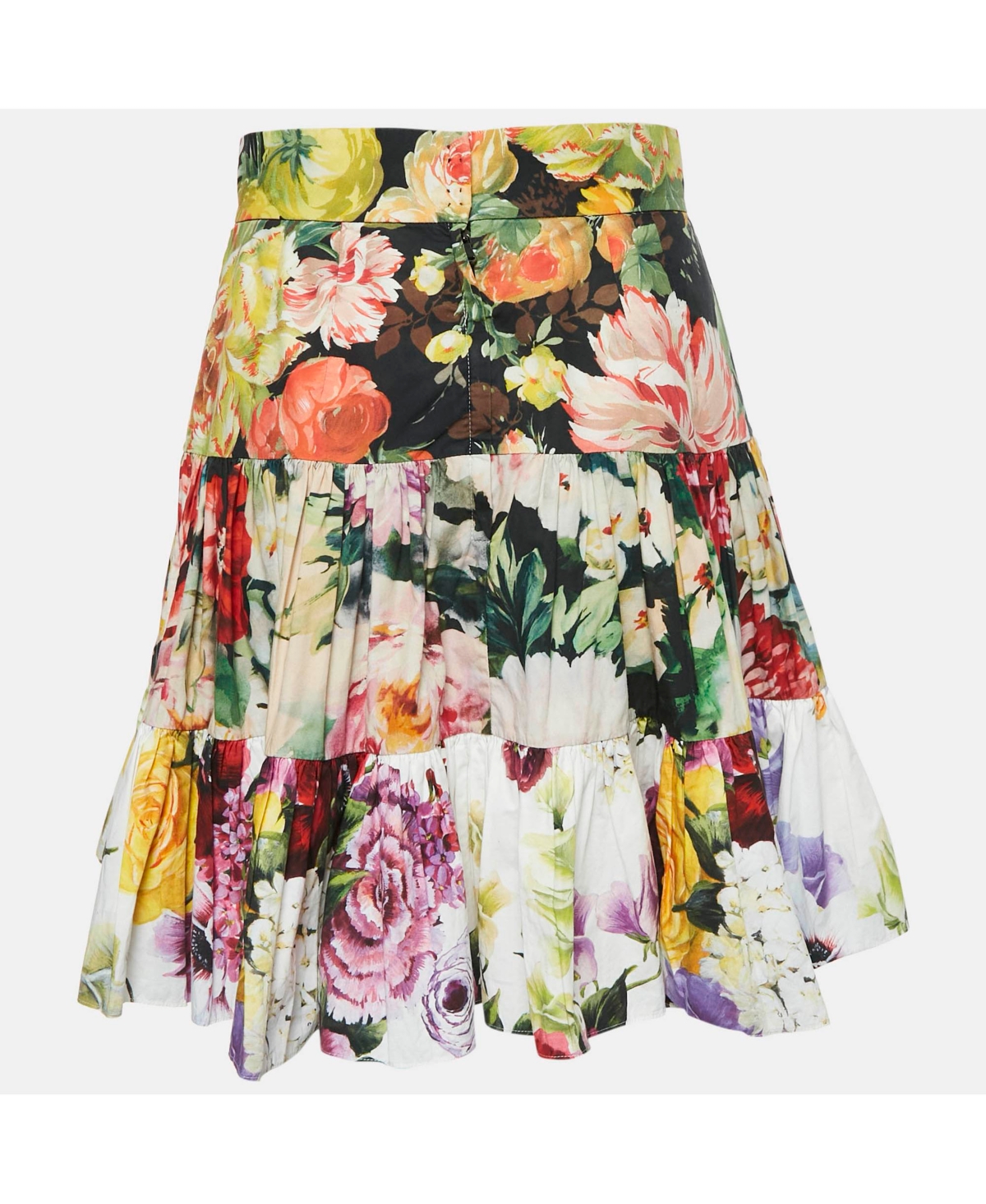 Pre-Owned Dolce & Gabbana Women's Multicolor Floral Print Cotton Tiered Mini Skirt