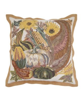 Embroidered Cornucopia Down Filled Decorative Pillow, 20" x 20"