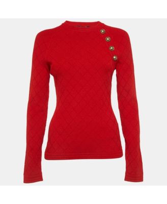 Women's Red Stretch Knit Button Detail Sweater