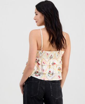 Juniors' Striped Ruffled Sleeveless Top