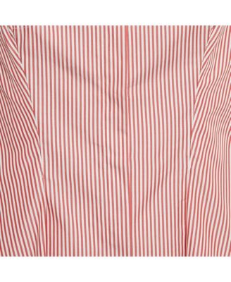 Women's Red /white Striped Cotton High Low Shirt Dress