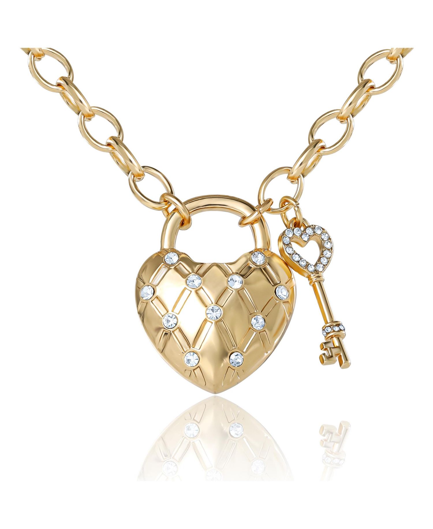 Heart Locket with Key Pendant Necklace, Gold&acirc;€‘Tone