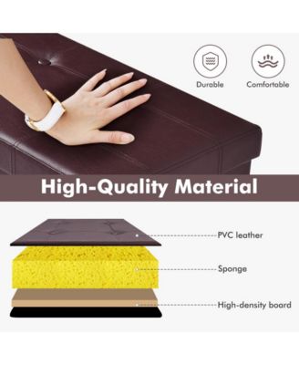 45 Inch Foldable Storage Ottoman Bench Tufted Leather Large Storage Chest