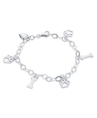 Animal Lover Best Friend Puppy Kitten Multi-Charm Bracelet & Matching Paw Print Stud Earrings Jewelry Set Sterling Silver