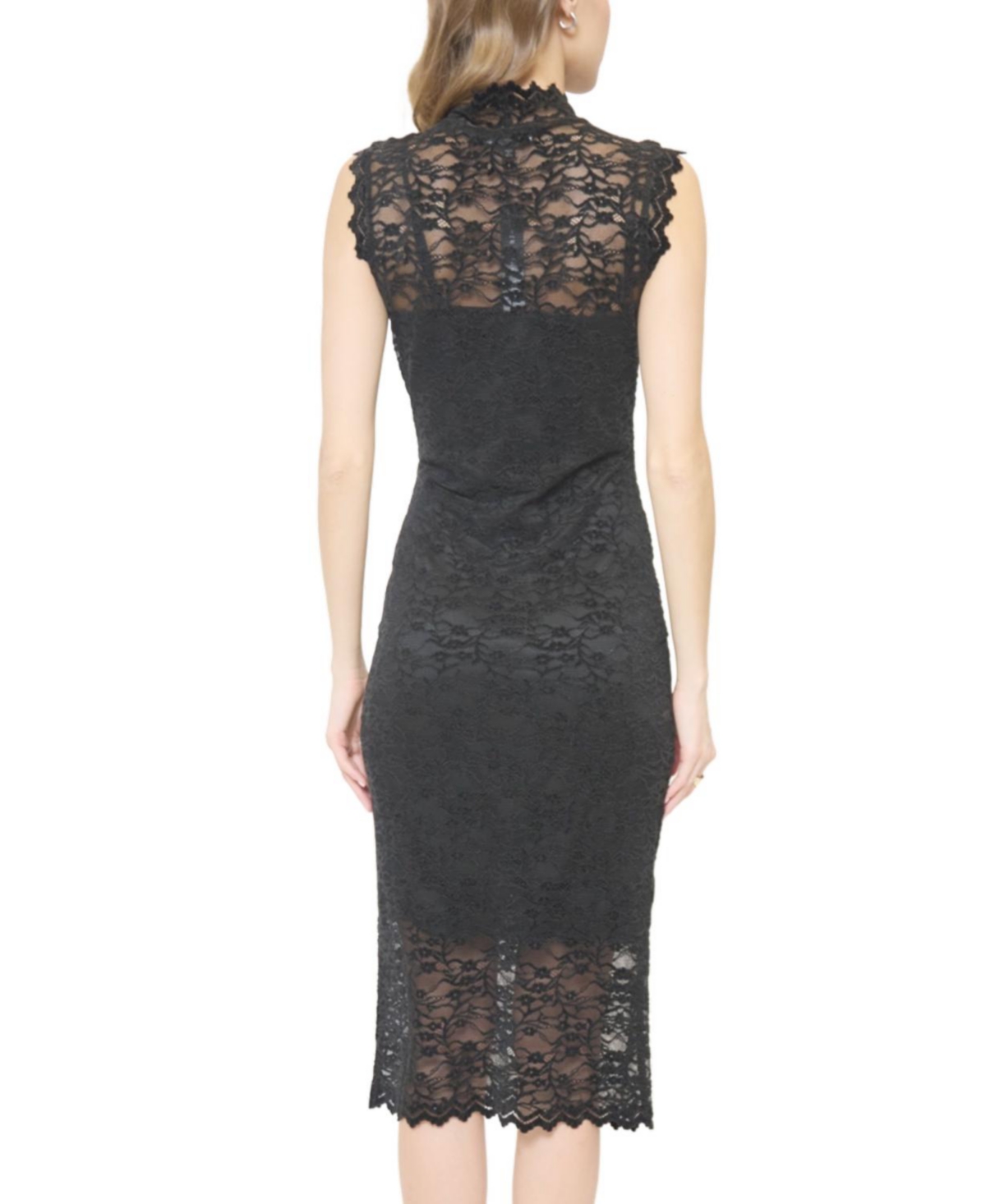 Central Park West Women's Stella Sleeveless Lace Turtleneck Midi Dress