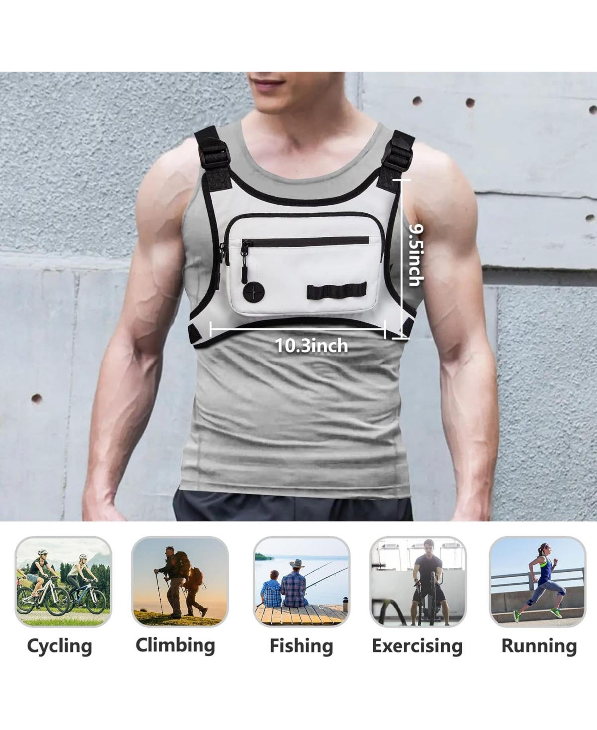 Batfox Lightweight Running Chest Pack: Outdoor Sports Vest Bag with Phone Holder for Cycling, Hiking, Workout, Skiing - Men & Women (Crystal White)