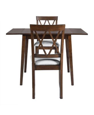 3-Piece Folding Dining Table Set with Drop Leaf and 2 Padded Chairs, Compact Breakfast Nook Table Set for Small Spaces