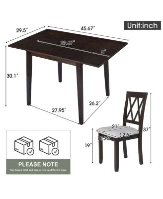3-Piece Folding Dining Table Set with Drop Leaf and 2 Padded Chairs, Compact Breakfast Nook Table Set for Small Spaces