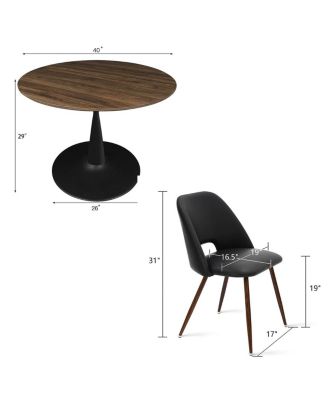 5-Piece Walnut MDF and Metal Dining Table Set with Faux Leather Upholstered Chairs Dining Table Set