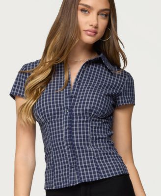 Women's Oriya Gingham Tailored Button Up Shirt