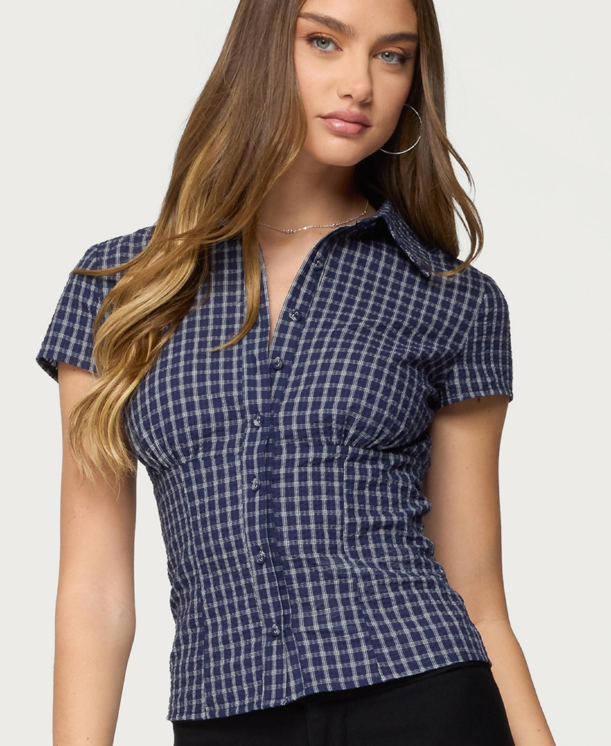 Edikted Women's Oriya Gingham Tailored Button Up Shirt